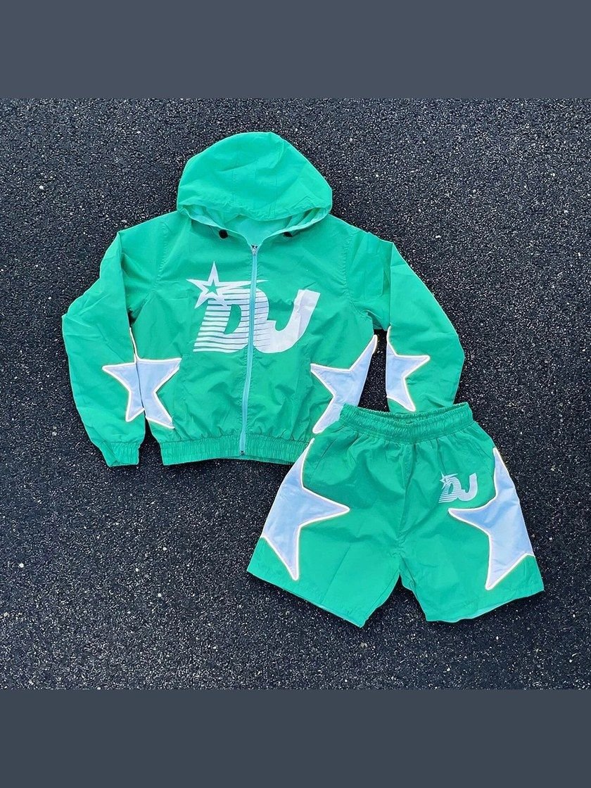 Nylon shorts with long-sleeve hooded top